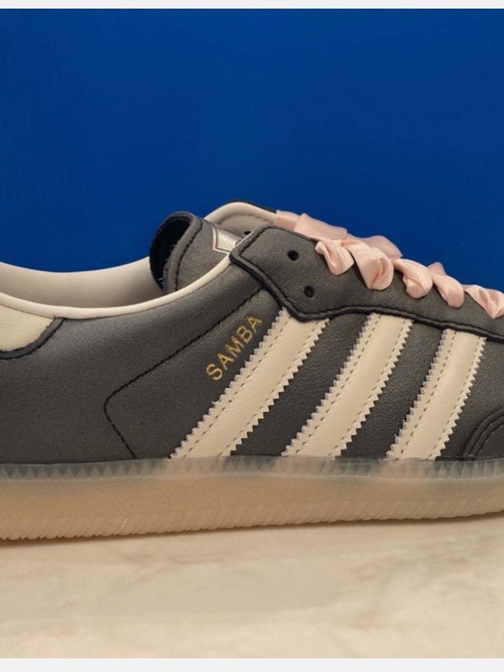 ADIDAS Samba OG Metallic Black Leather+ Pink Satin Ribbon Laces - Womens 8